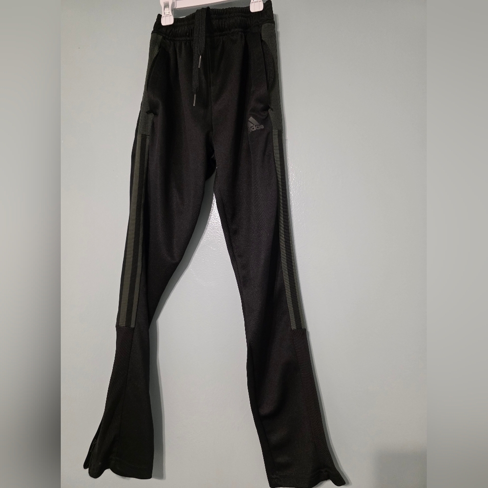 adidas Black Track Pants with Olive Side Stripes